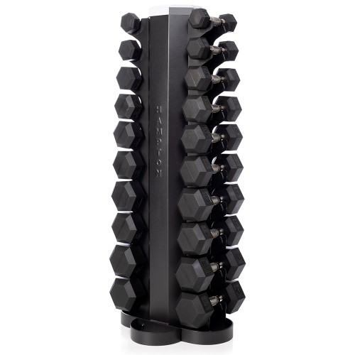 Hampton Urethane Dura-Bell 10 Pair Vertical Racking Dumbbell Set (2.5 - 25 lbs in 2.5 lb increments) with one V-2-10 Rack