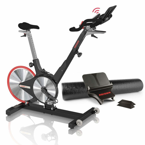 Keiser M3i Indoor Cycle with Bluetooth, Converter, Media Tray, Stretch Pads, Floor Mat, M Connect Display