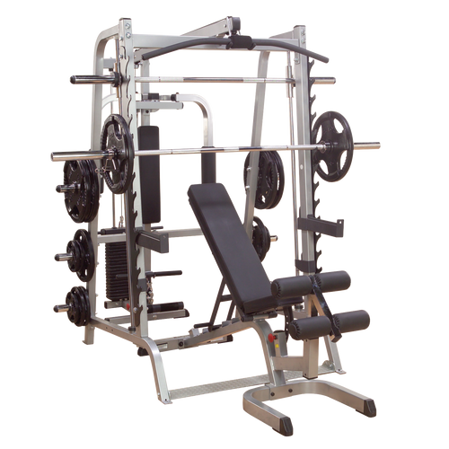 Body-Solid Series 7 Smith Gym shown with Optional Rubber Grip Olympic Weight Set